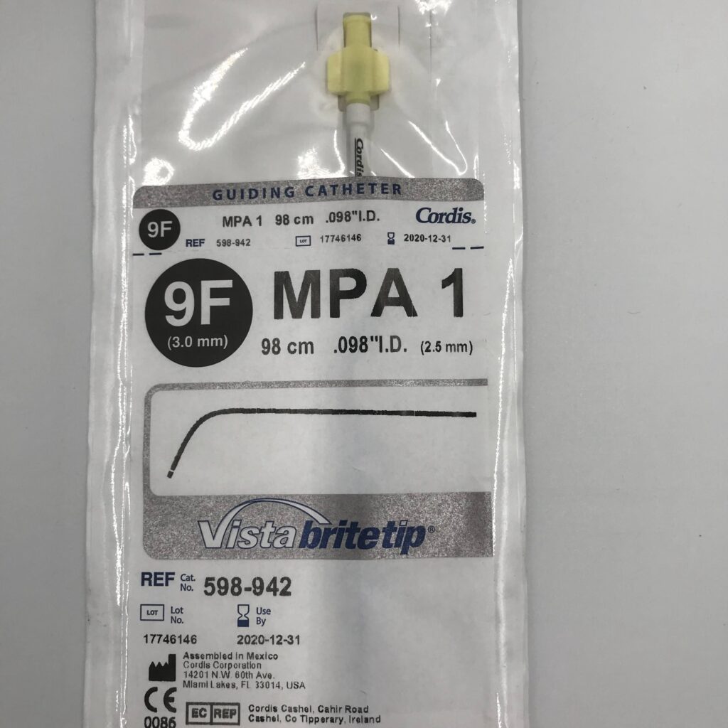 Cordis 598-942 Vista Brite Tip Guiding Catheter, MPA 1, 9F (x