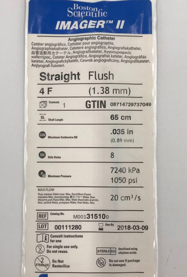 Boston Scientific 31510 Imager II Straight Flush Angiographic Catheter 4F (x)