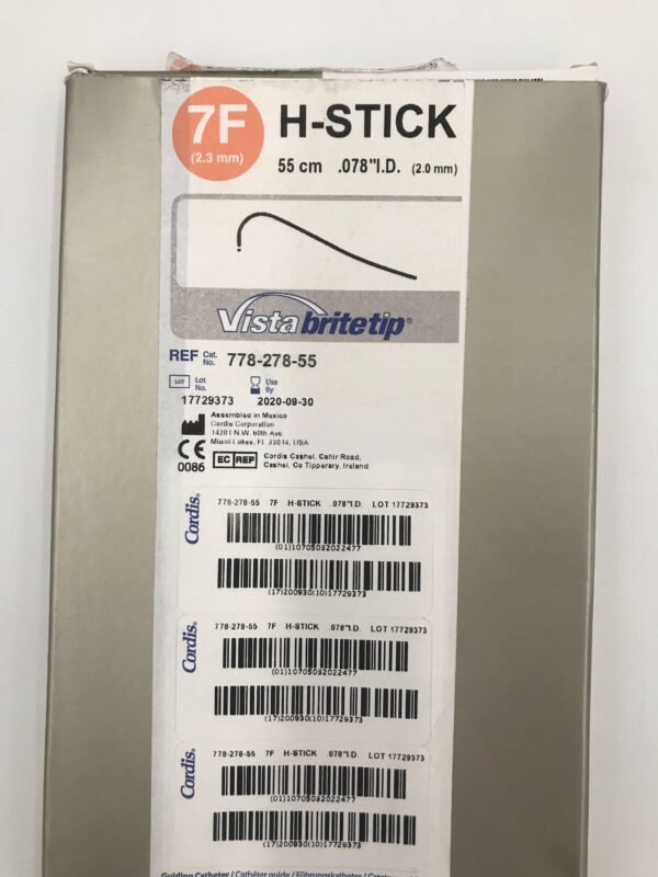 Cordis 778-278-55 Vista Brite Tip H Stick Guiding Catheter, 7F (x)