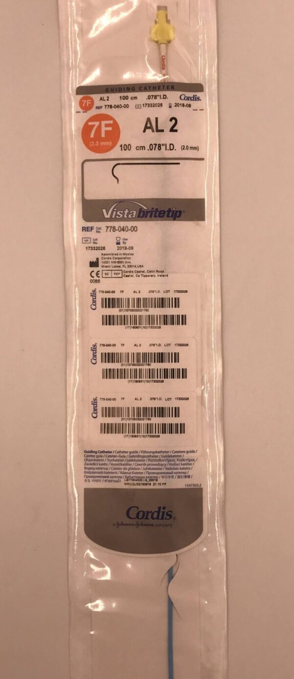 Cordis 778-040-00 Vista Brite Tip Guiding Catheter AL2 7F (x)