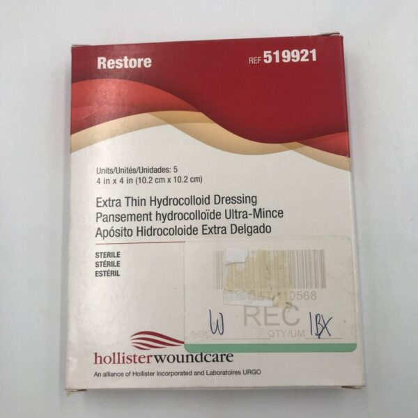 Hollister 519921 Extra Thin Hydrocolloid Dressing 4in x 4in (10.2cm x 10.2cm) (5/Box) (X)