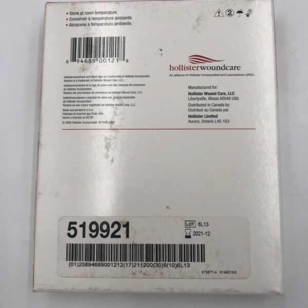Hollister 519921 Extra Thin Hydrocolloid Dressing 4in x 4in (10.2cm x 10.2cm) (5/Box) (X)