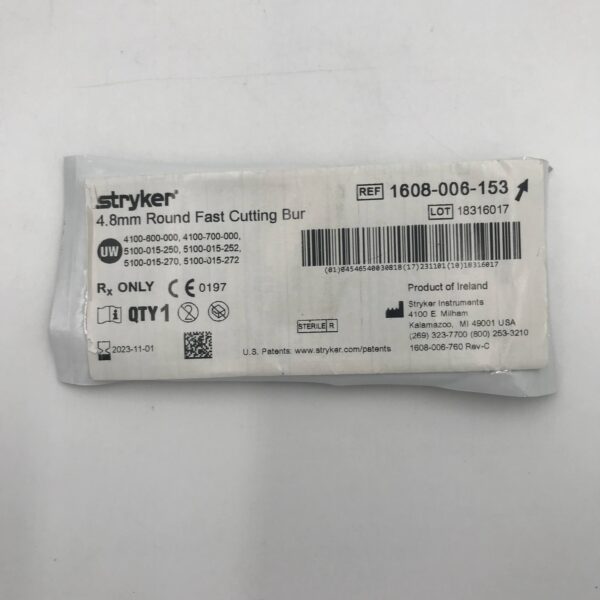 STRYKER 1608-006-153 Round Fast Cutting Bur 4.8mm (X)