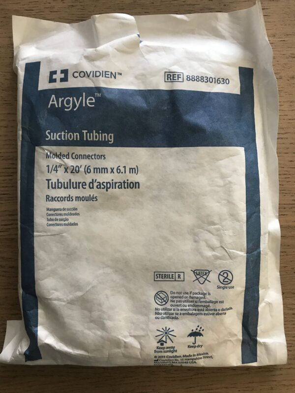 Covidien 8888301630 Argyle Suction Tubing Molded Connectors 1/4inx20in (Opened)
