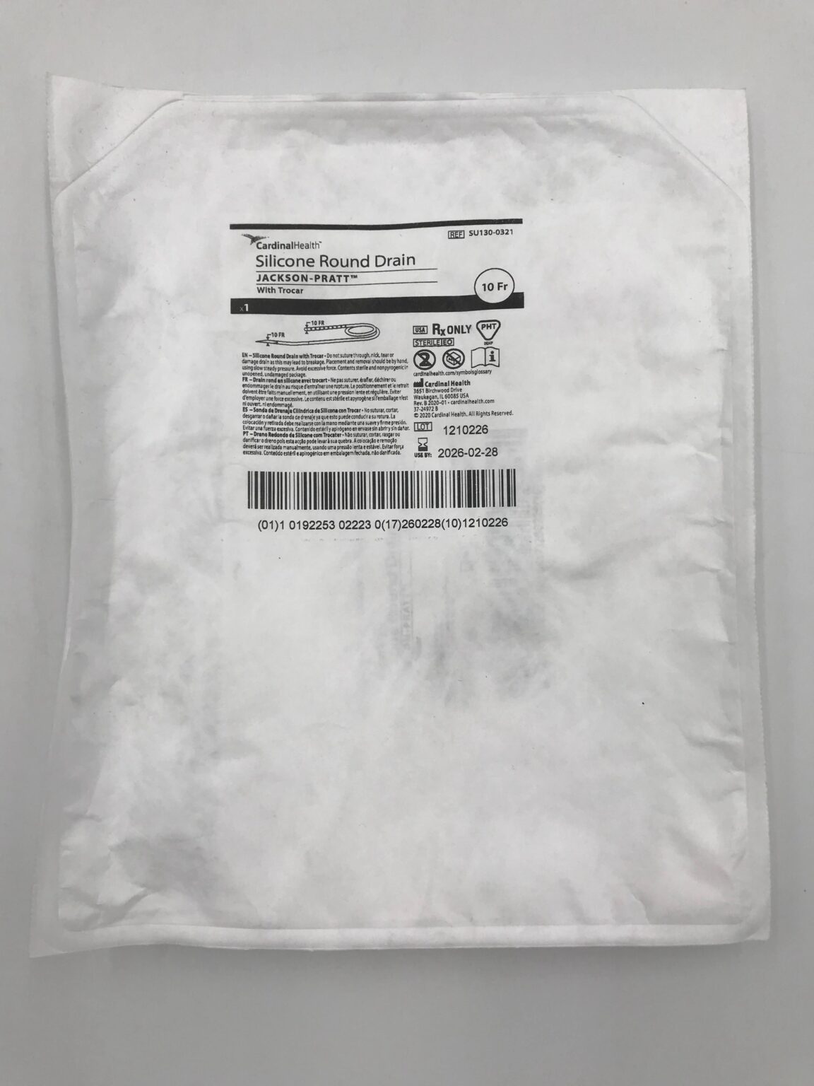 CARDINAL HEALTH SU130-0321 Jackson-Pratt Silicone Round Drain 10FR