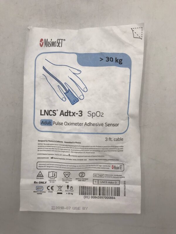 MASIMO 2317 LNCS Adtx-3 Adult Pulse Oximeter Adhesive Sensor 3ft Cable >30kg (X)