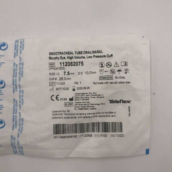 TELEFLEX 112082075 Endotracheal Tube Oral/Nasal, Murphy Eye, High Vol, Low Pressure Cuff 7.5mm (X)