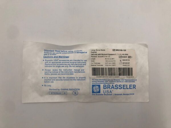 BRASSELER BR2108-120 Large Bone Blade Sagittal L=60mm, Width 18.5mm