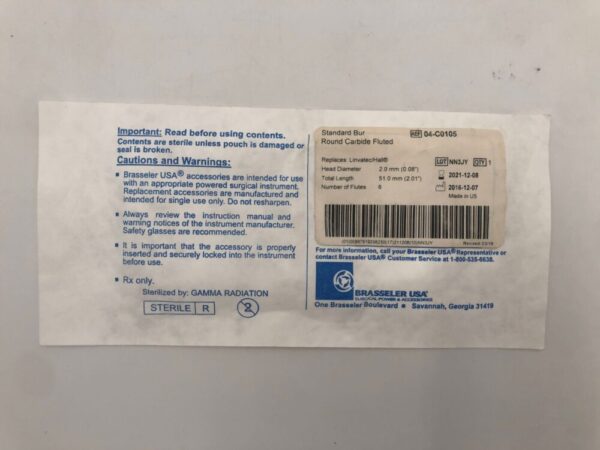 BRASSELER 04-C0105 Standard Bur Round Carbide Fluted L=51mm (X)