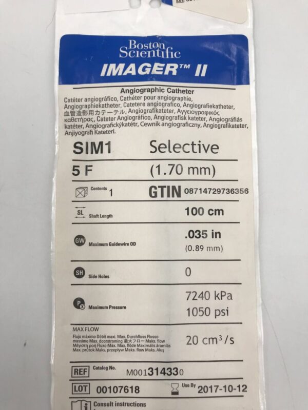 Boston Scientific 31433 Imager II SIM1 Selective Angiographic Catheter 5F (x)