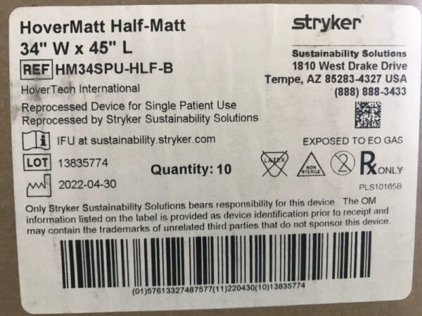Stryker HM34SPU-HLF-B HoverMatt Half-Matt 34inx45in (Reprocessed) (10/Case)