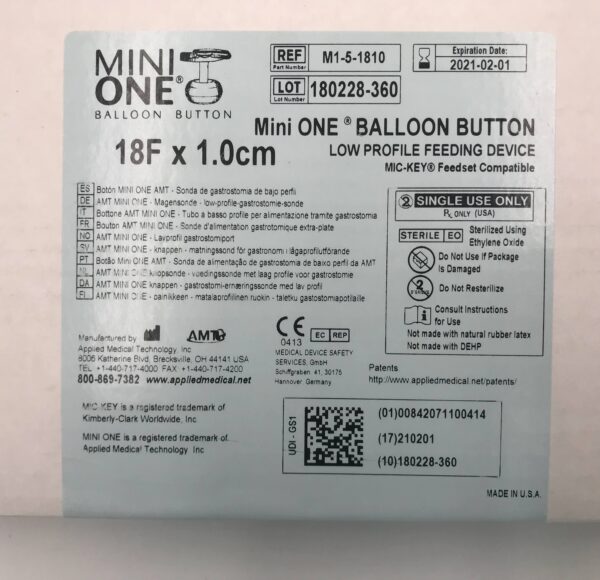 Applied Medical M1-5-1810 Mini One Balloon Button Low Profile Feeding Device (x)