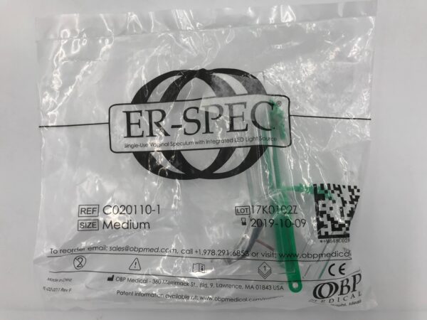 OBP Medical C020110-1 ER-SPEC Single-Use Vaginal Speculum w/ Integrated LED Light Source, Size=Medium (X)