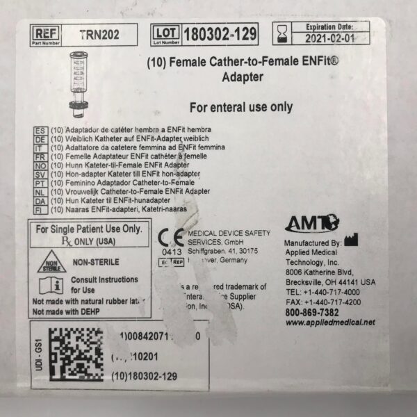 Applied Medical TRN202 Female Cather-to-Female ENFit Adapter (10/Box) (X)