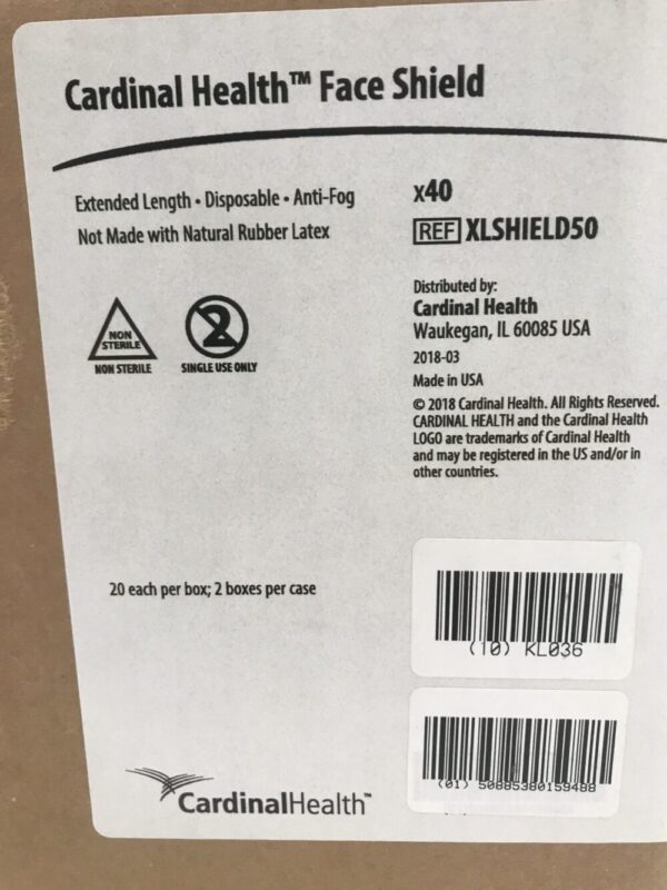 Cardinal Health XLSHIELD50 Face Shield. Extended Length (40/Case)