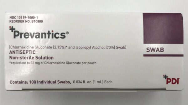 PDI B10800 Prevantics Antiseptic  Non-Sterile Swab 0.034 fl. oz. (1 mL) Each (100/Box) (X)