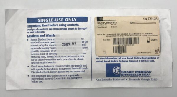 Brassler Medical 04-C0108 Komet Round Carbide Bur, 51mm (x)