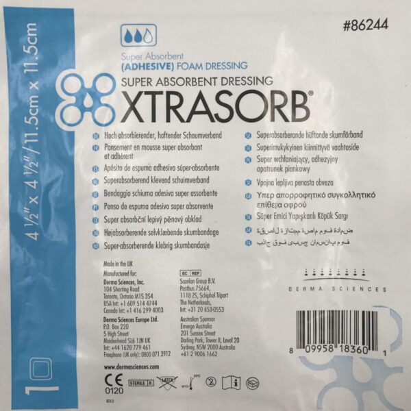 Derma Sciences 86244 Xtrasorb Adhesive Foam Dressing, (4 1/2inx4 1/2) (x)