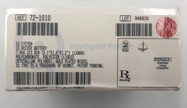 Biomet 72-1010 Intelligent System Battery, IQ System, IQ Driver Battery 7.9 x 4.1 x 3.0cm  (x)