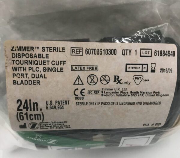 ZIMMER 60708510300 Disposable Tourniquet Cuff w/ PLC, Single Port, Dual Bladder 24in (x)
