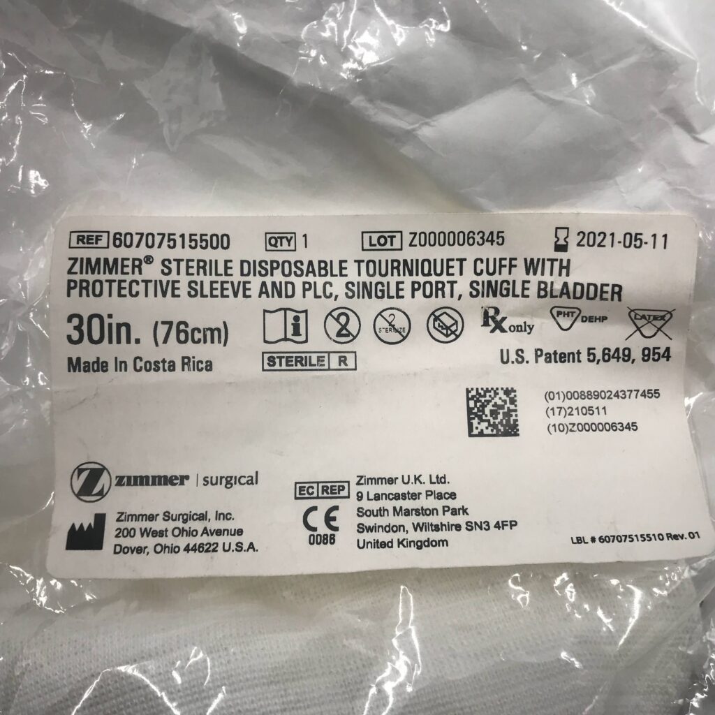 Zimmer 60707515500 Sterile Disposable Tourniquet Cuff w