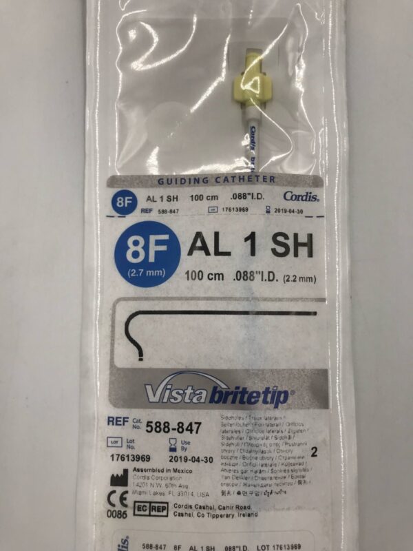 Cordis 588-847 Vista Brite tip Guiding Catheter AL 1 SH 8F (x)