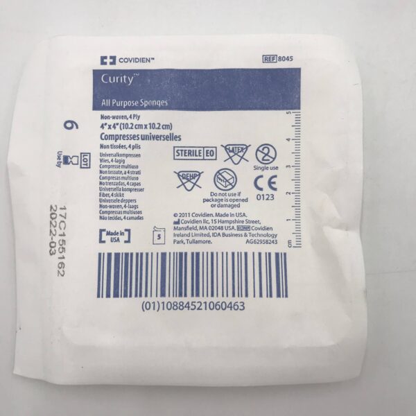Covidien 8045 Curity All purpose Sponges Non-Woven, 4Ply 4" x 4" (10.2cm x10.2cm) (5/Pkg) (X)