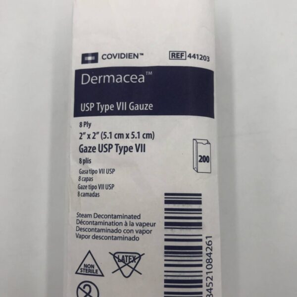 Covidien 441203 Dermacea USP Type VII Gauze 8Ply 2" x 2" (5.1cm x 5.1cm) (200/Pkg)