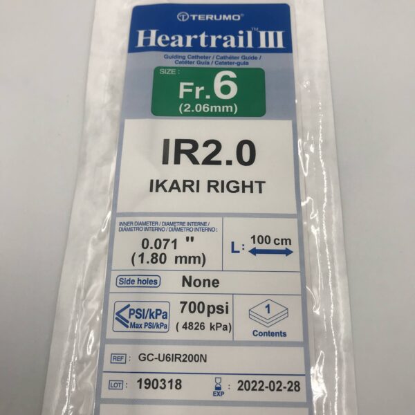 Terumo 40-6382 Heartrail III Guiding Catheter Fr.6 100cm IR2.0 Ikari Right (X)
