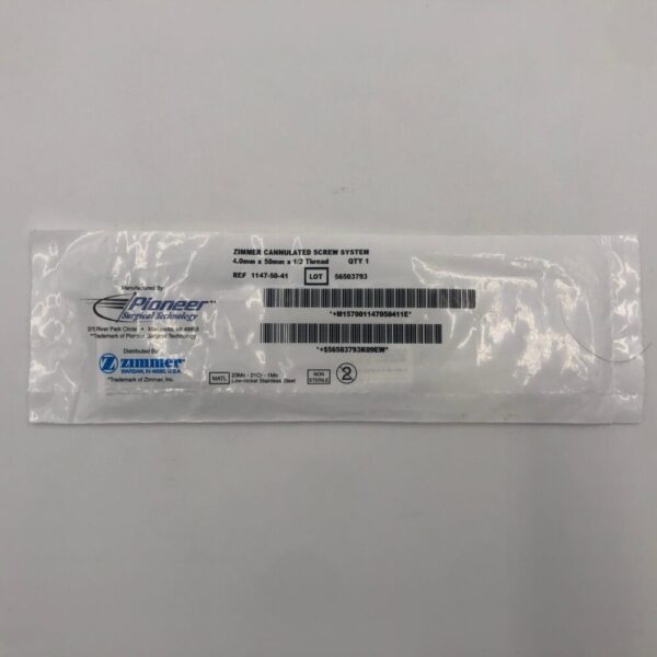 ZIMMER 1147-50-41 Pioneer Surgical Cannulated Screw System 4.0mm x 50mm x 1/2 Thread