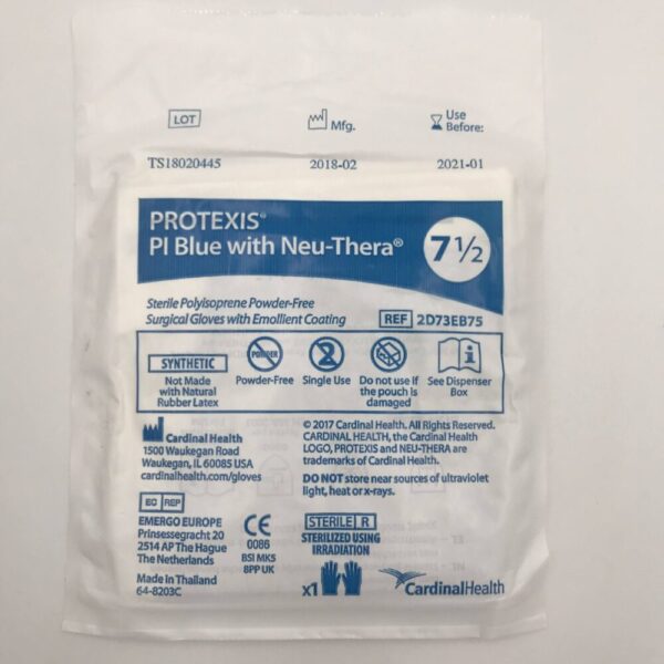 CARDINAL HEALTH 2D73EB75 Protexis PI Blue with Neu-Thera Gloves, size 7 1/2 (10/Lot) (x)