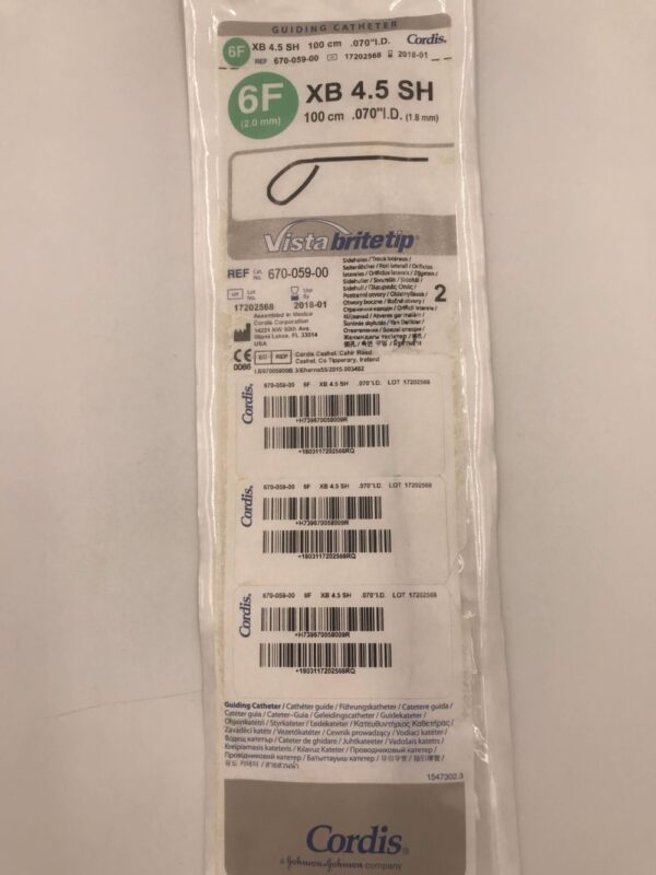CORDIS 670-059-00 Vista BriteTip Guiding Catheter XB 4.5 SH 6F (X)