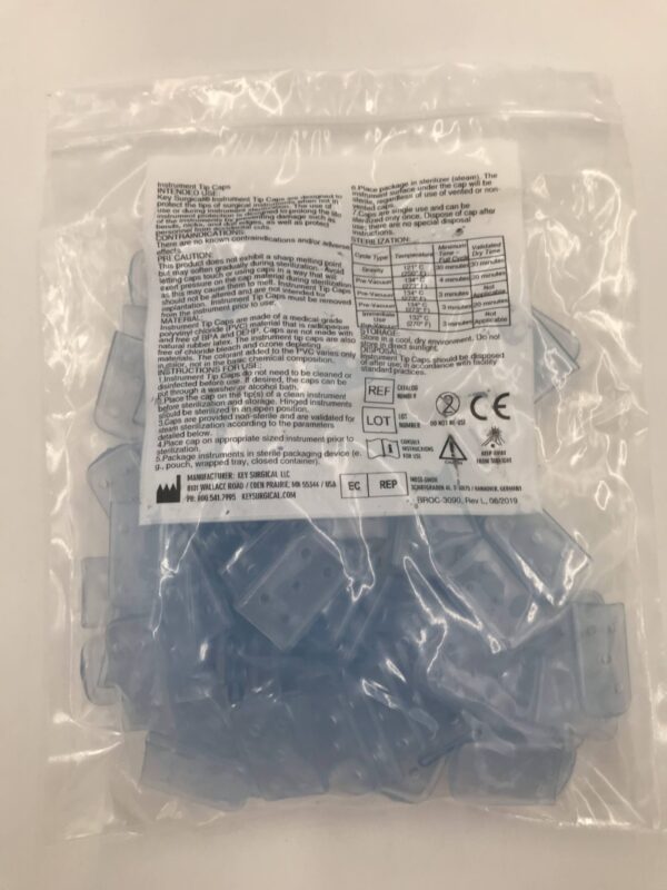 KEY SURGICAL 3-04-08 Instrument Tip Caps, Flat w/Vents, Clear 1" Length x 0.625" Diam (100/Bag)