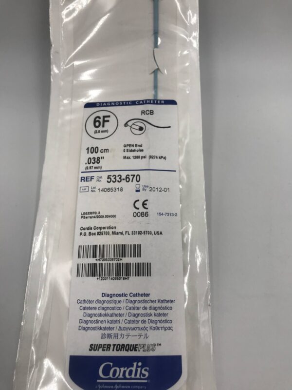 Cordis 533-670 Super Torque  Plus RCB 6F Diagnostic Catheter (X)