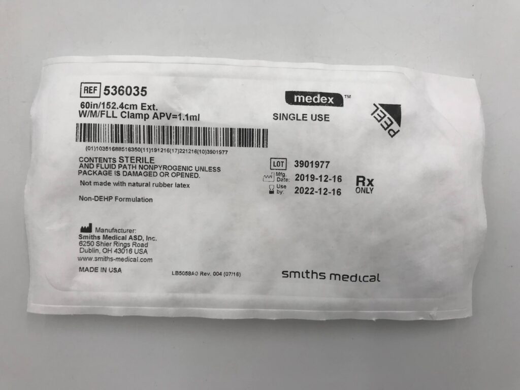 Smiths Medical 536035 60in/152.4cm Ext. W/M/FLL Clamp APV=1.1ml