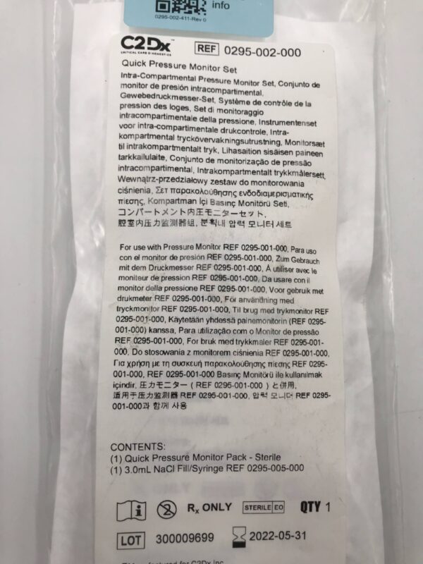 Critical Care 0295-002-000 C2Dx Quick Pressure Monitor Set (X)
