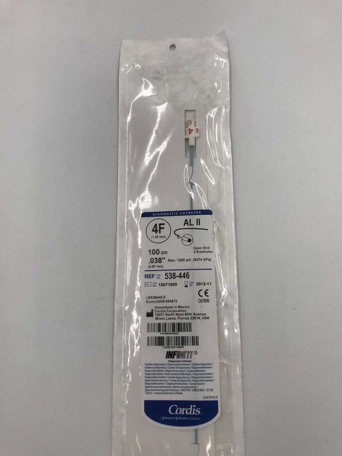 Cordis 538-446 AL II 4F x 100cm Diagnostic Cateter (X) - GB TECH USA