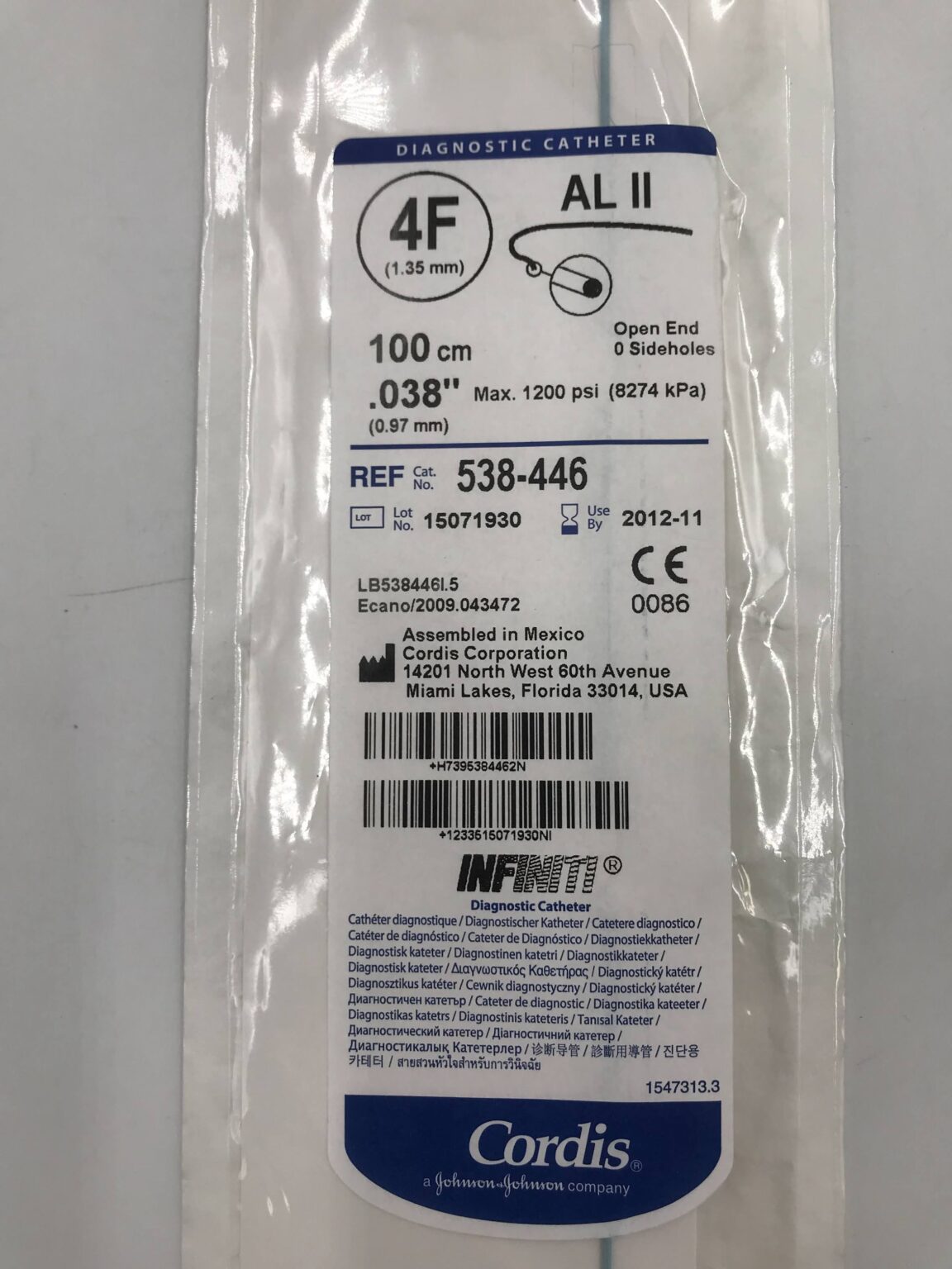 Cordis 538-446 AL II 4F x 100cm Diagnostic Cateter (X) - GB TECH USA