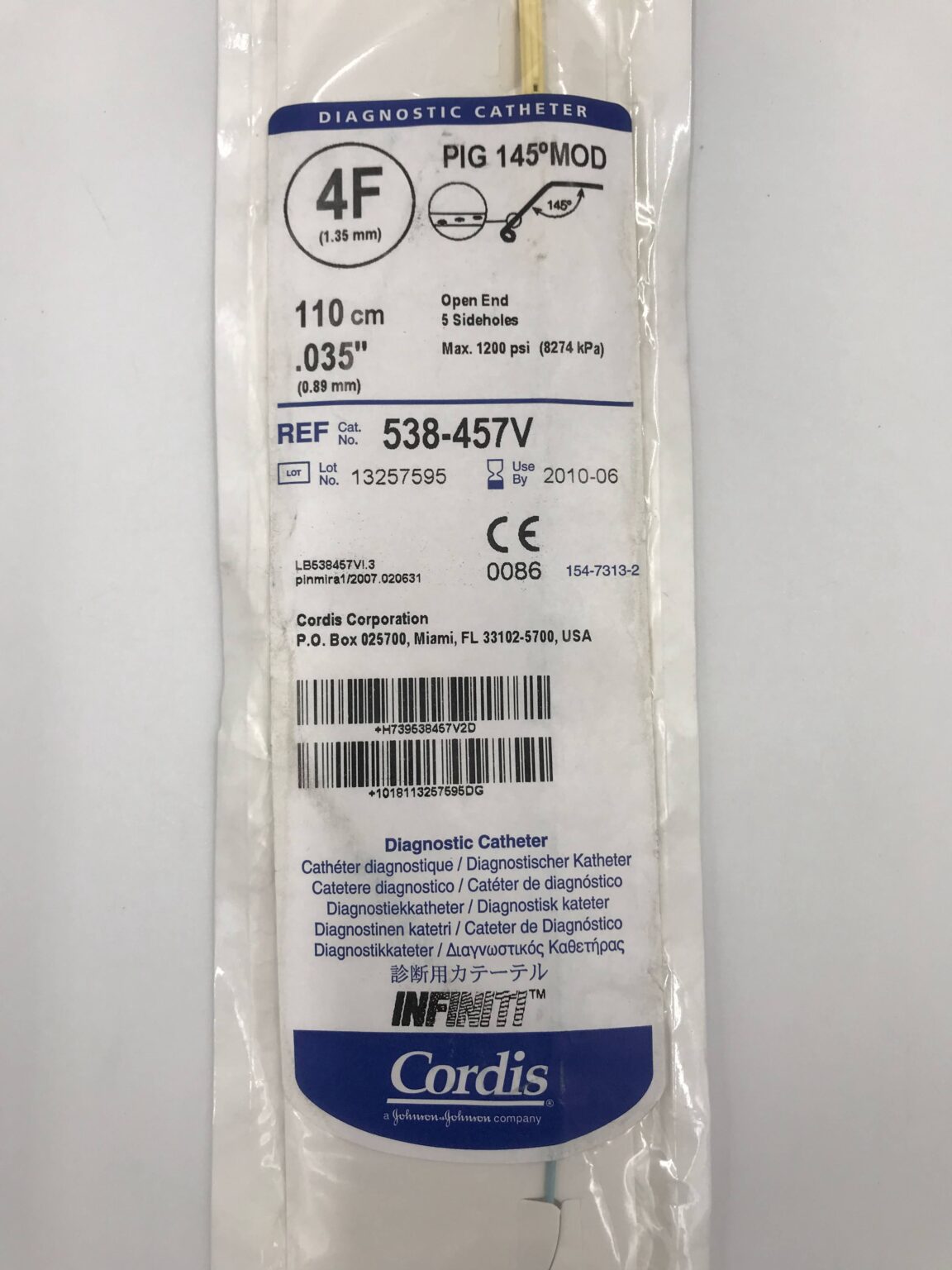 CORDIS 538-457V Infiniti Diagnostic Catheter PIG 145° MOD 4F (X