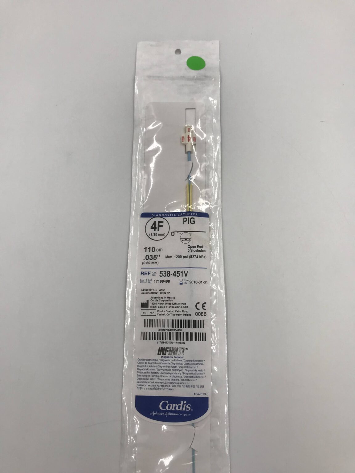 CORDIS 538-451V Infiniti Diagnostic Catheter PIG 4F 110cm (X) - GB