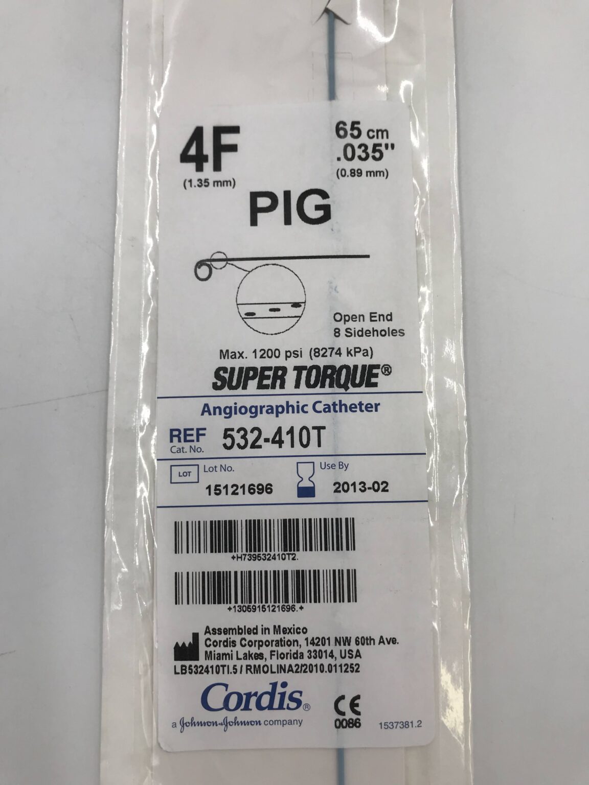 CORDIS 532-410T Super Torque Angiographic Catheter PIG 4F 65cm(X