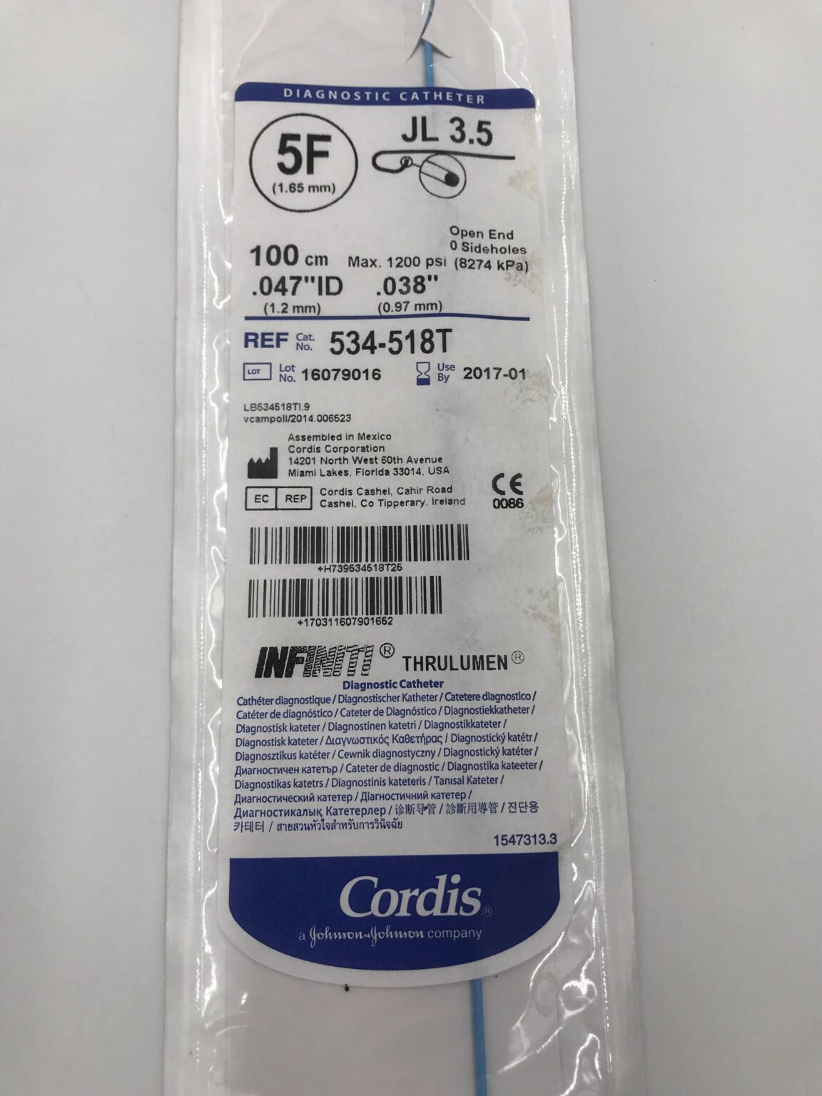CORDIS 534-518T Infiniti Diagnostic Catheter JL 3.5 5F 100cm (X