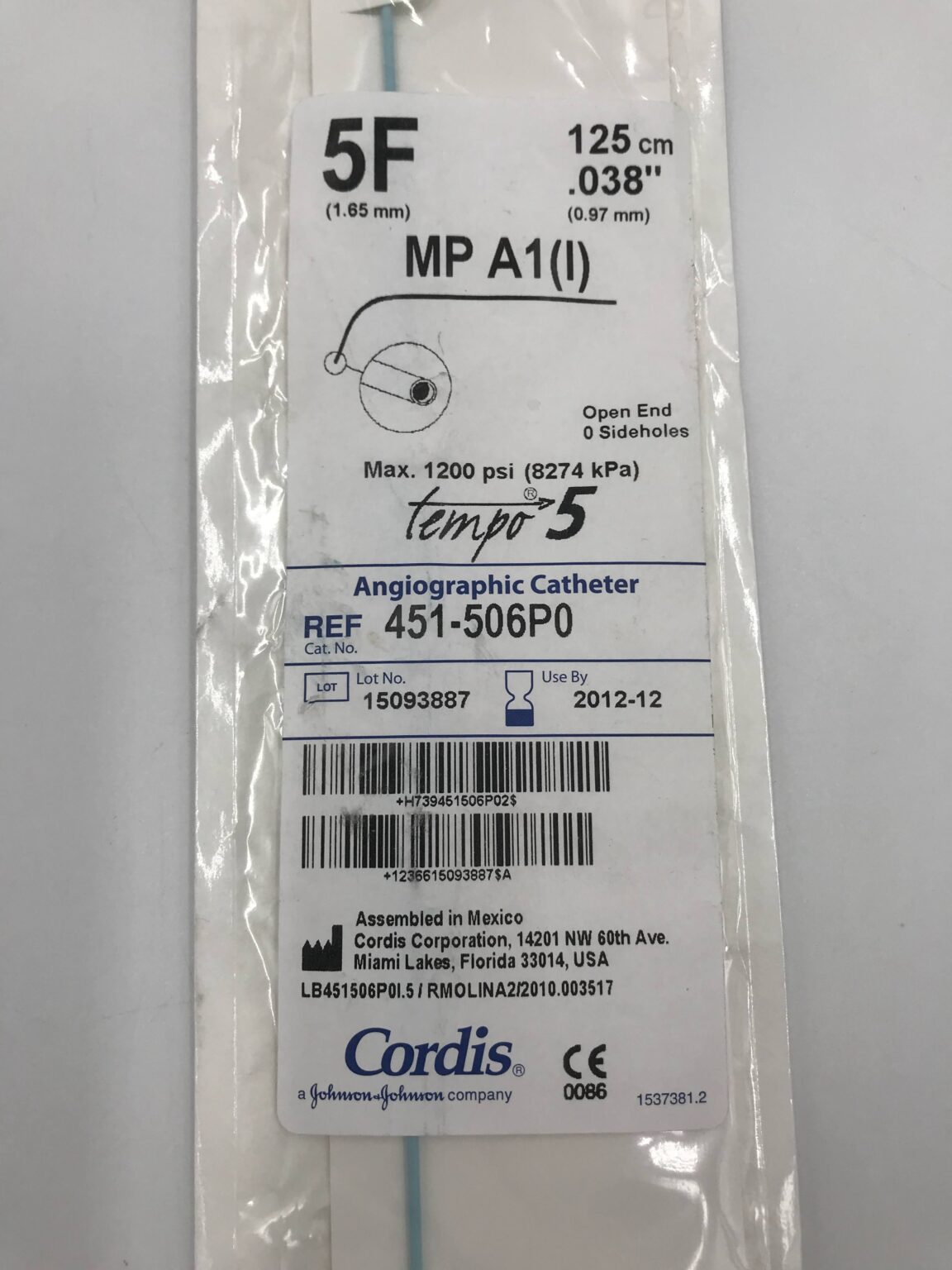 CORDIS 451-506P0 Tempo5 Angiographic Catheter MP A1 (I) 5F (X