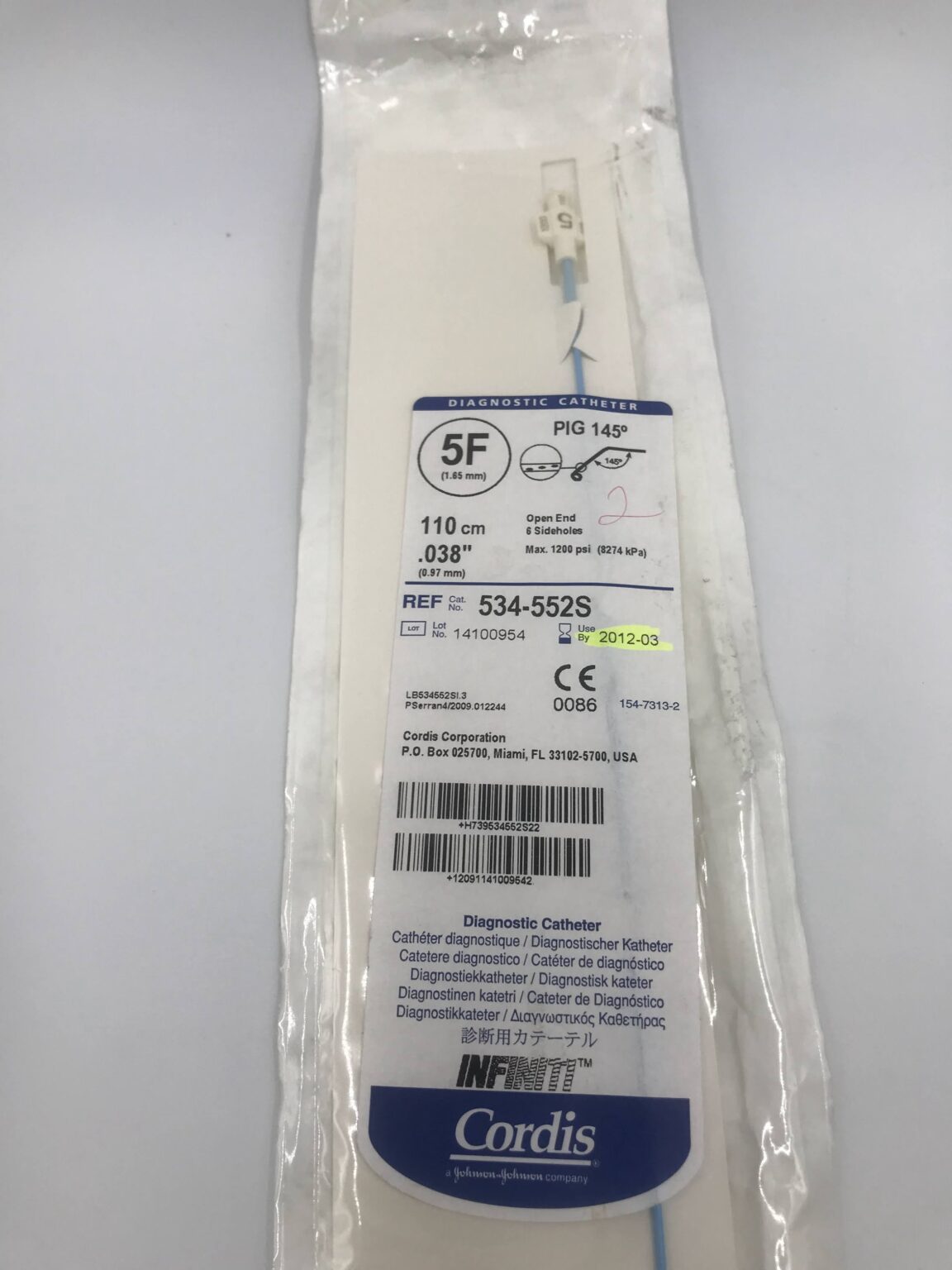 CORDIS 534-552S Infiniti Diagnostic Catheter PIG 145° 5F (X) - GB