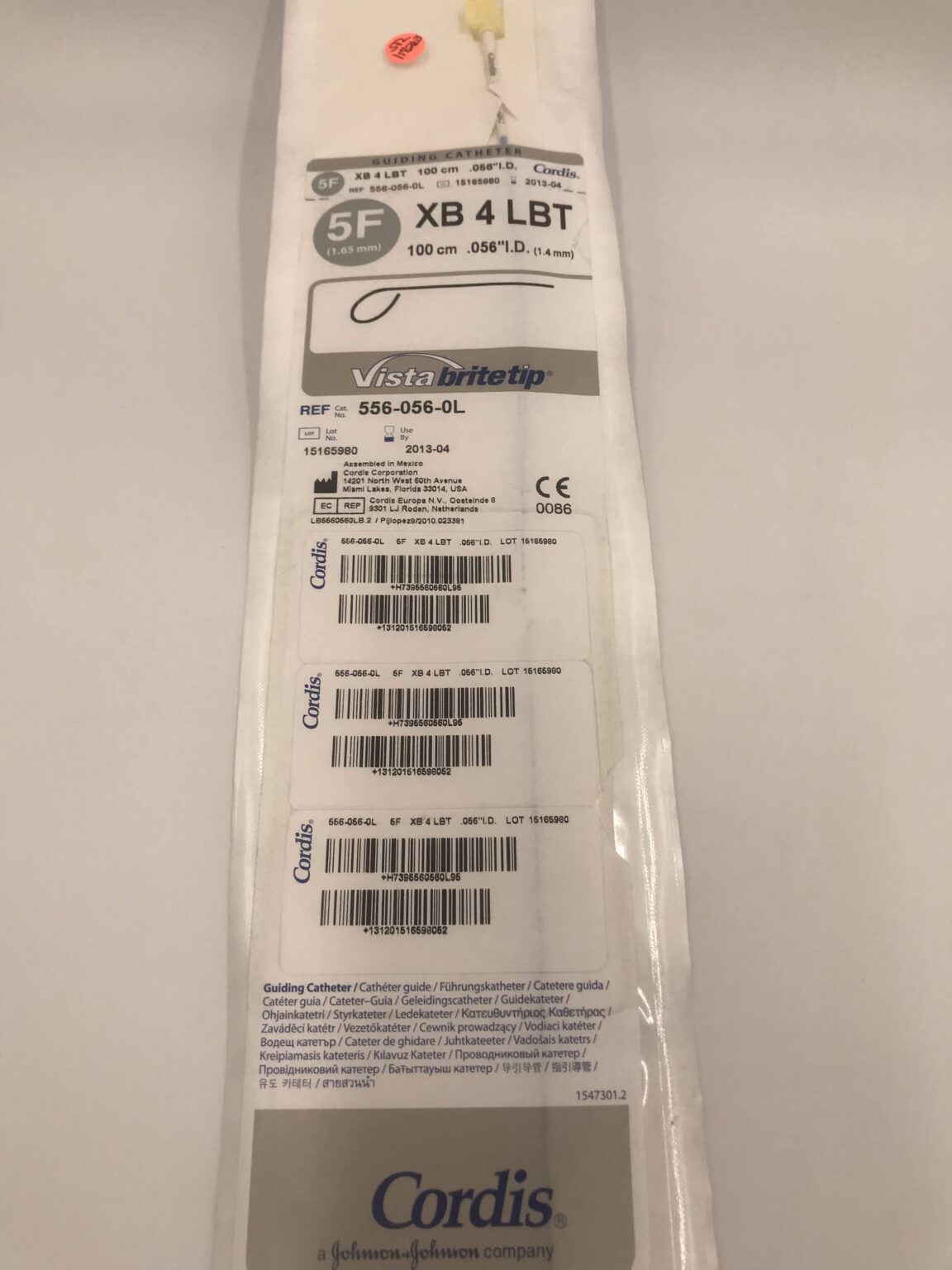 CORDIS 556-056-0L Vista Brite Tip Guiding Catheter XB 4 LBT 5F