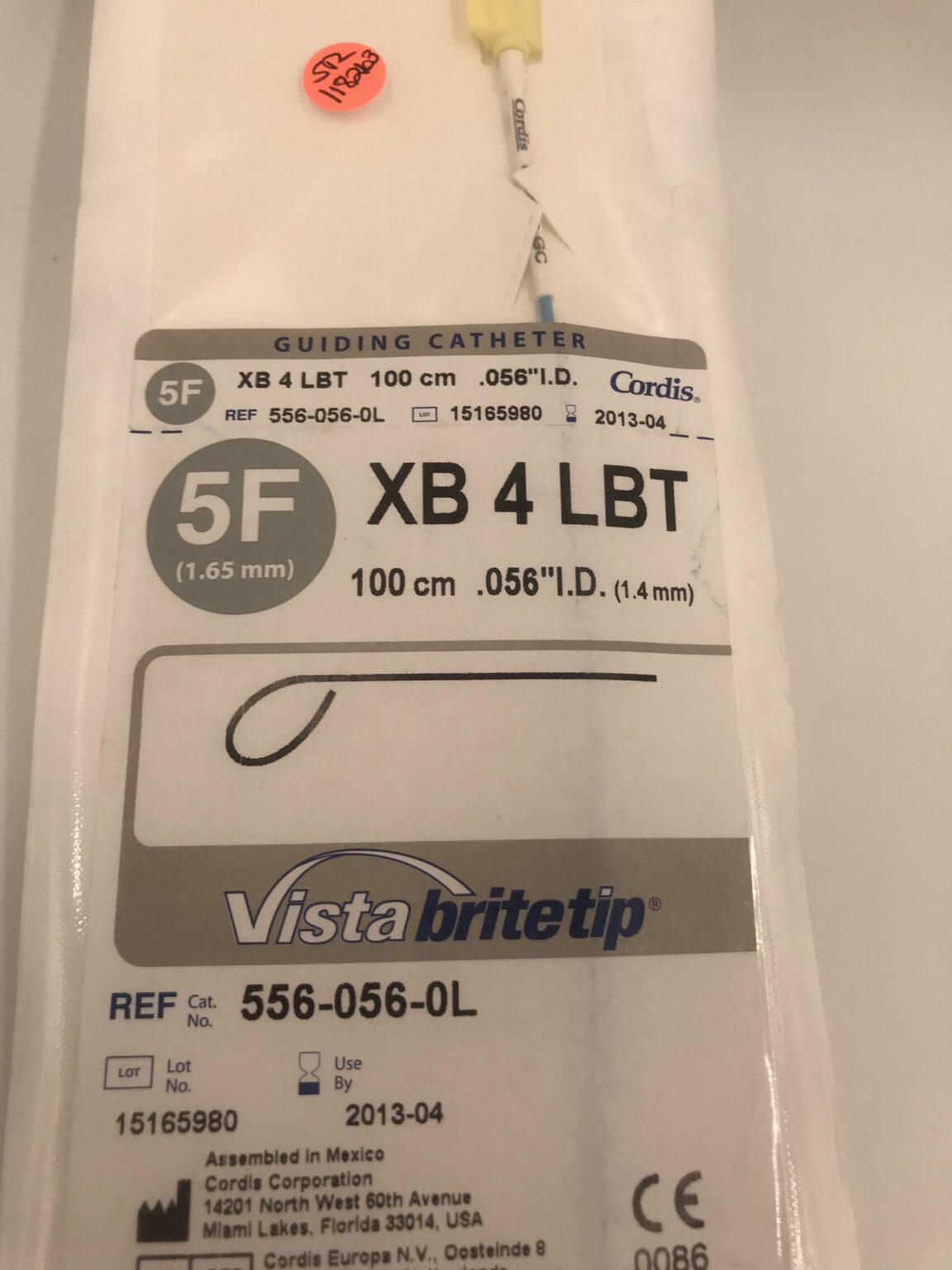 CORDIS 556-056-0L Vista Brite Tip Guiding Catheter XB 4 LBT 5F