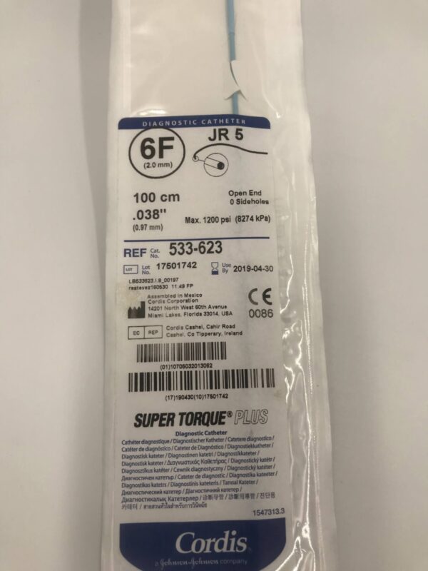 Cordis 533-623 Super Torque Plus Diagnostics Catheter JR 5 6F (X)