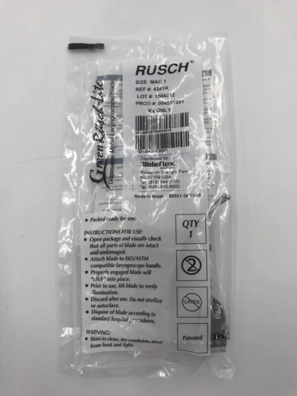 TELEFLEX 4341R Green Rusch-Lite Disposable Metal Laryngoscope Blade, MAC1