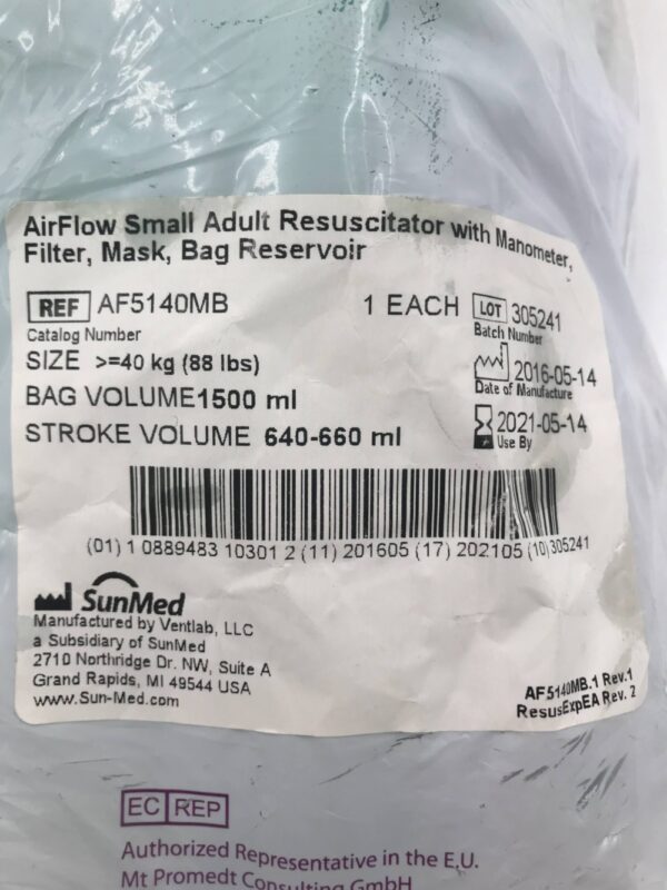 Ventlab AF5140MB SunMed AirFlow Small Adult Resuscitator with Manometer Filter, Mask, Bag Reservoir Bag Vo. 1500ml(X)