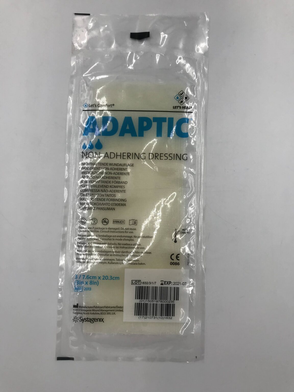 SYSTAGENIX 2013 Adaptic Non-Adhering Dressing 3/7.6cm x 20.3cm (X